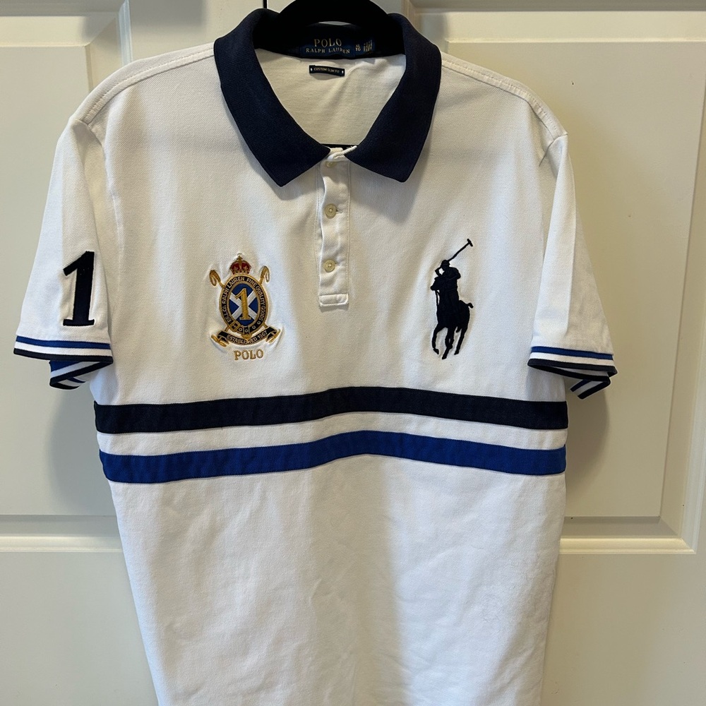 Ralph Lauren Vintage White and Navy Large Pony Polo Shirt